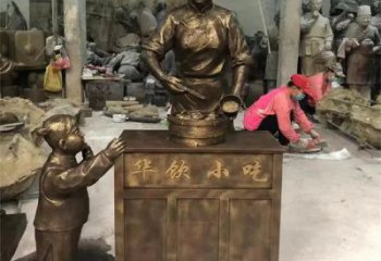 卖货郎雕塑厂家，步行街卖小吃雕塑，仿铜人物摆件