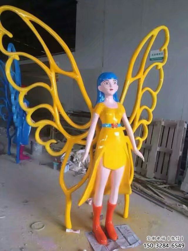 花仙子雕塑厂家，镂空彩绘人物，卡通玻璃钢动漫雕塑摆件