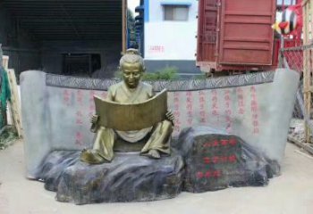 书童雕塑厂家，校园仿古人物，古铜色玻璃钢人物摆件