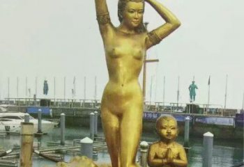 美人鱼雕塑厂家，西方女人小品，仿铜卡通主题摆件