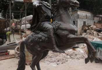 骑马人雕塑厂家，古代士兵雕塑小品，广场玻璃钢人物摆件