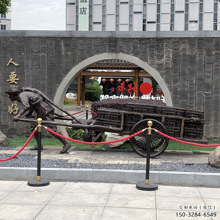 黄包车雕塑厂家，商业街人物小品，仿铜黄包车雕塑制作
