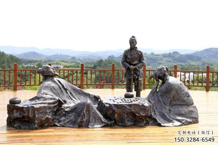 对弈雕塑厂家，公园古代人物小品，玻璃钢对弈人物雕塑