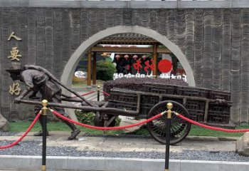 黄包车雕塑厂家，商业街人物小品，仿铜黄包车雕塑制作