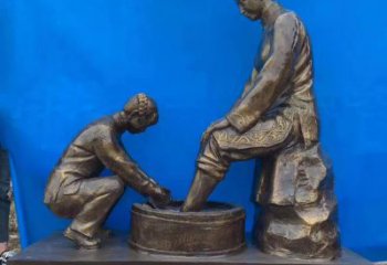 孝道雕塑厂家，古代民俗人物小品，仿铜洗脚人物雕塑