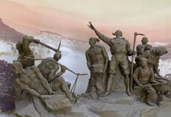 愚公移山雕塑厂家，历史典故小品，公园古代人物雕塑