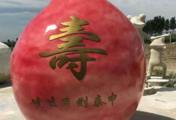 寿桃雕塑厂家，仿真水果摆件，玻璃钢仿真寿桃雕塑小品
