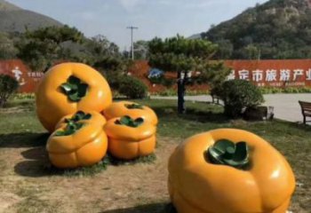 柿子雕塑厂家，园林广场仿真水果，玻璃钢彩绘柿子雕塑厂