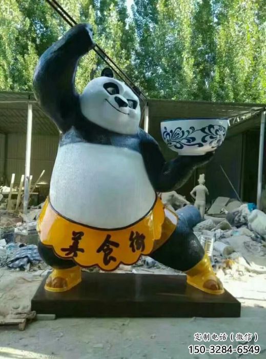 熊猫雕塑厂家,卡通动物摆件,玻璃钢彩绘熊猫雕塑厂