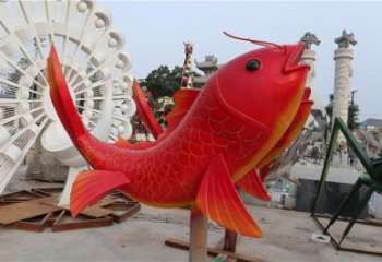 鲤鱼雕塑厂家，仿真彩绘鲤鱼雕塑，水景海洋生物雕塑小品