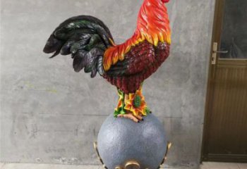 公鸡雕塑厂家，家禽动物摆件，仿真彩绘公鸡雕塑