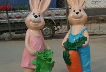 兔子雕塑厂家，卡通动物摆件，彩绘玻璃钢兔子雕塑