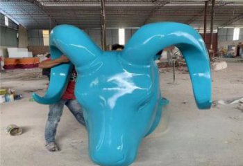 牛头雕塑厂家，抽象动物摆件，玻璃钢牛头雕塑制作商