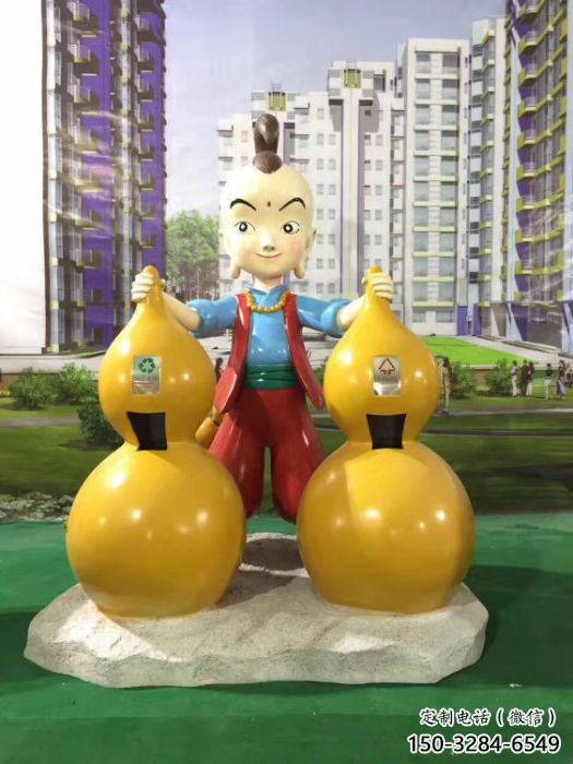 广场济公垃圾桶雕塑
