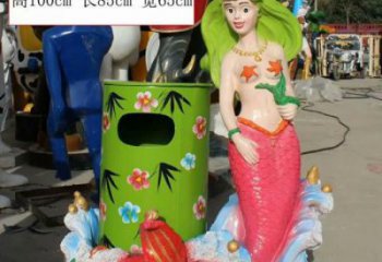 彩绘美人鱼垃圾桶雕塑