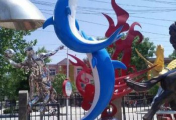 创意海豚雕塑厂家 步行街店门口雕塑 影视剧小品