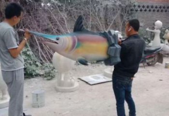 彩绘剑鱼雕塑 仿真海洋生物雕塑 步行街摆件