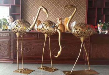 大型火烈鸟雕塑 商业街广场雕塑 古铜色摆件
