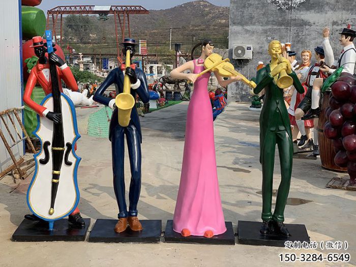 彩绘音乐人雕塑 店门口园林雕塑 宣传小品