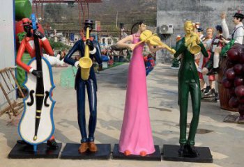 彩绘音乐人雕塑 店门口园林雕塑 宣传小品