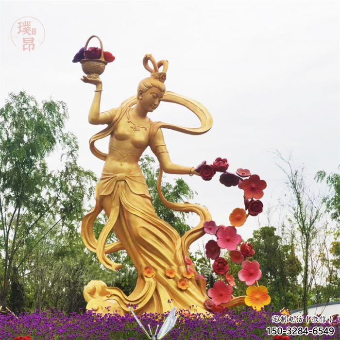 彩绘天女散花雕塑 大型城市雕塑 商业街摆件 彩绘天女散花雕塑 大型城市雕塑 商业街摆件