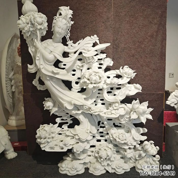 园林天女散花雕塑 田间彩绘雕塑 神话摆件