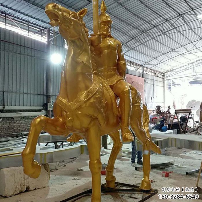 室内武士雕塑实景图 仿真景观人物雕塑 大型古代雕塑