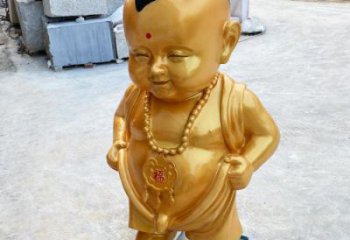 仿铜小和尚雕塑 彩绘儿童雕塑 商业街肖像雕塑