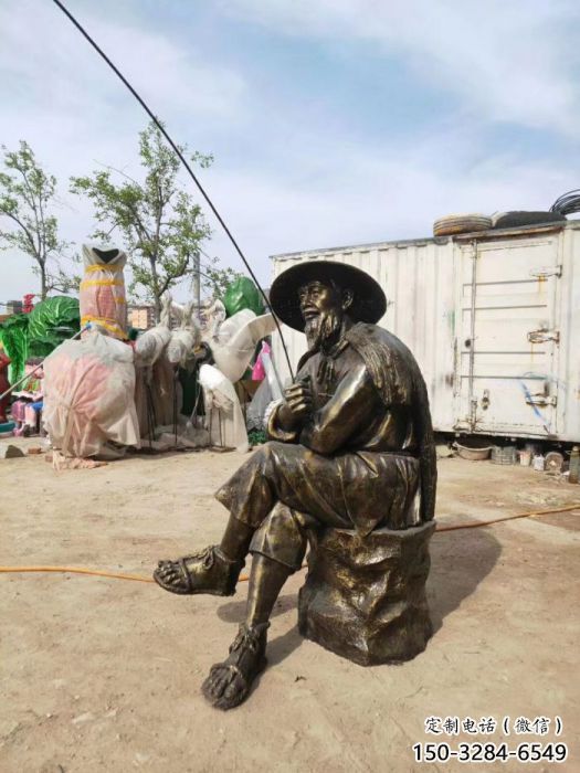 喷漆姜太公雕塑 村口钓鱼雕塑厂 草地民俗雕塑