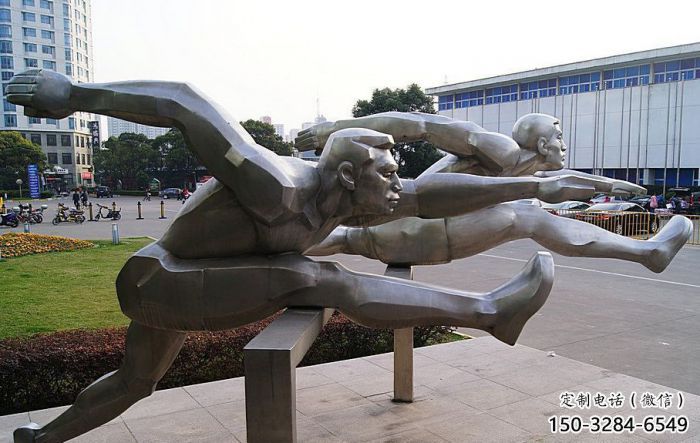跨栏雕塑厂家 抽象艺术体育雕塑 烤漆运动员雕塑