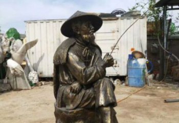 烤漆姜太公雕塑 玻璃钢钓鱼雕塑制造商 室内民俗雕塑