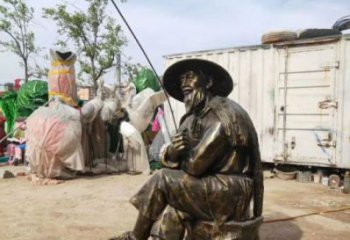 喷漆姜太公雕塑 村口钓鱼雕塑厂 草地民俗雕塑