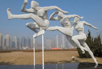 房地产跨栏雕塑 现代景观体育雕塑 几何运动员雕塑厂家