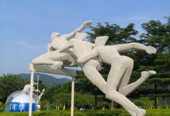 广场跨栏雕塑 抽象景观体育雕塑 烤漆运动员雕塑厂家