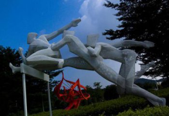 街道跨栏雕塑厂家 现代景观体育雕塑 彩绘运动员雕塑