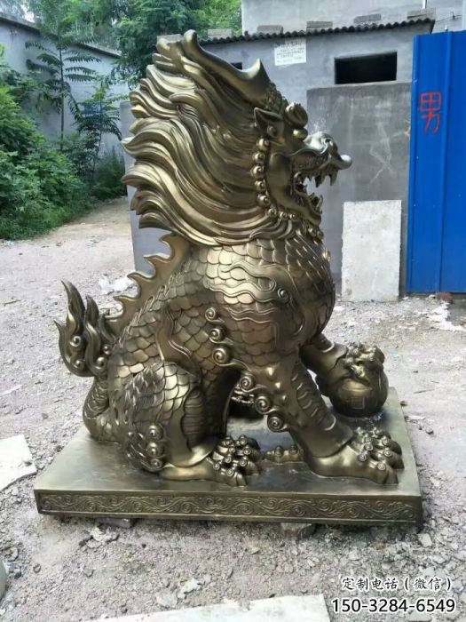 步行街麒麟雕塑,玻璃钢动物雕塑,仿铜方式 步行街麒麟雕塑,玻璃钢动物雕塑,仿铜方式