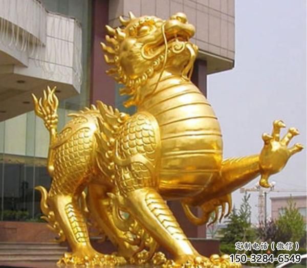 大型麒麟雕塑，镀金动物雕塑，镀金工艺
