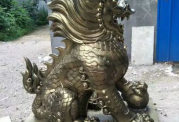 步行街麒麟雕塑，玻璃钢动物雕塑，仿铜方式