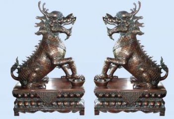 仿铜麒麟雕塑，户外雕塑，玻璃钢材质制造