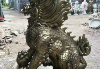 街道麒麟雕塑，户外动物雕塑，古铜效果