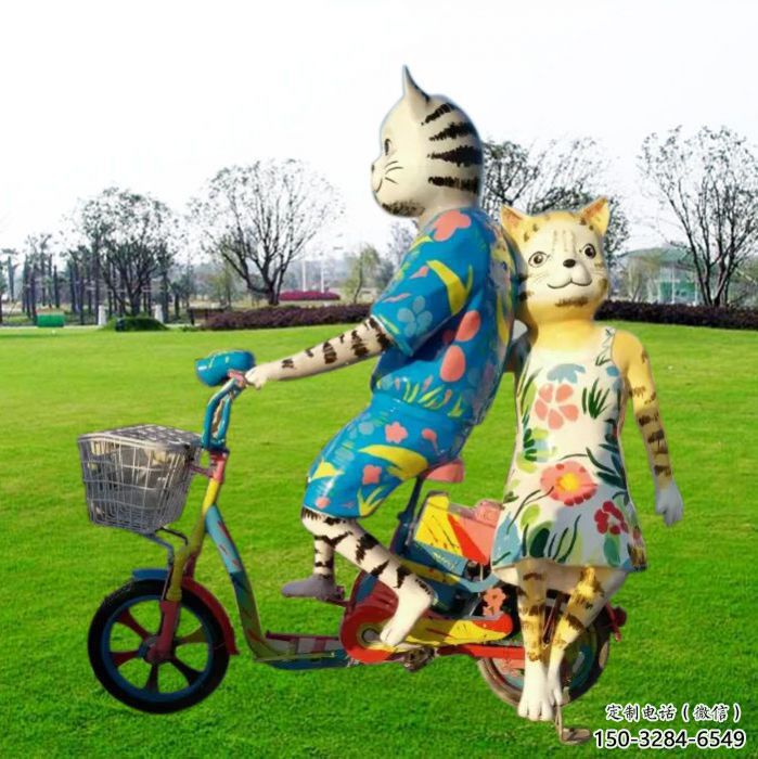 加工庭院小猫雕塑，动物小品，卡通工艺