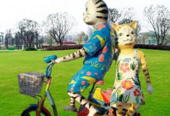 加工庭院小猫雕塑，动物小品，卡通工艺