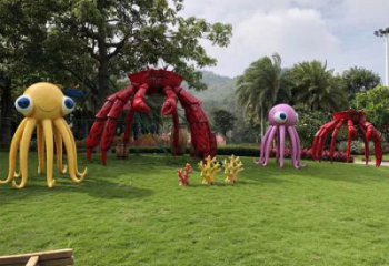 室内乌贼雕塑，彩绘海洋雕塑，抽象效果