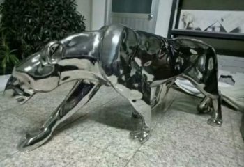 抽象猎豹雕塑，户外动物雕塑，镜面工艺