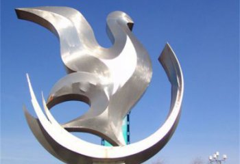 小区鸽子雕塑，镜面鸟类雕塑，抽象效果