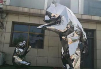 步行街狗熊雕塑，仿真动物雕塑，几何方式