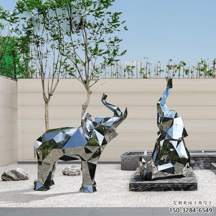 镜面大象雕塑展品,亮面效果制作,切面大象雕塑精品 镜面大象雕塑展品,亮面效果制作,切面大象雕塑精品