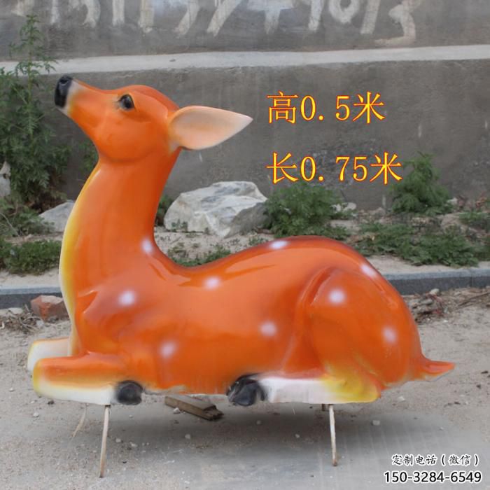 烤漆梅花鹿雕塑，彩绘工艺，玻璃钢动物雕塑
