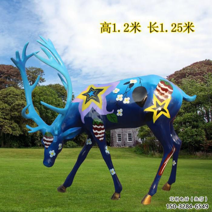 吃草鹿彩绘雕塑，多彩艺术，小鹿雕塑展品