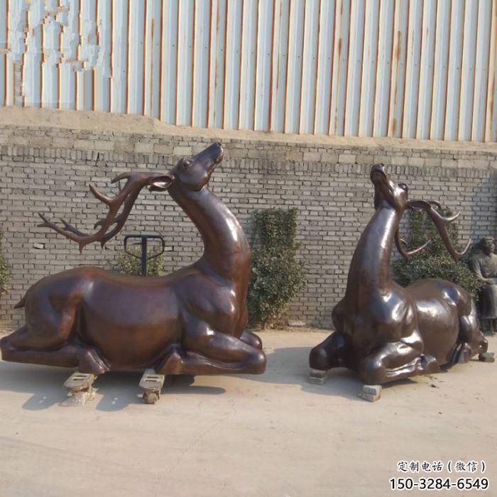 铜小鹿雕塑定制，村标概念，户外小鹿铜雕塑预定